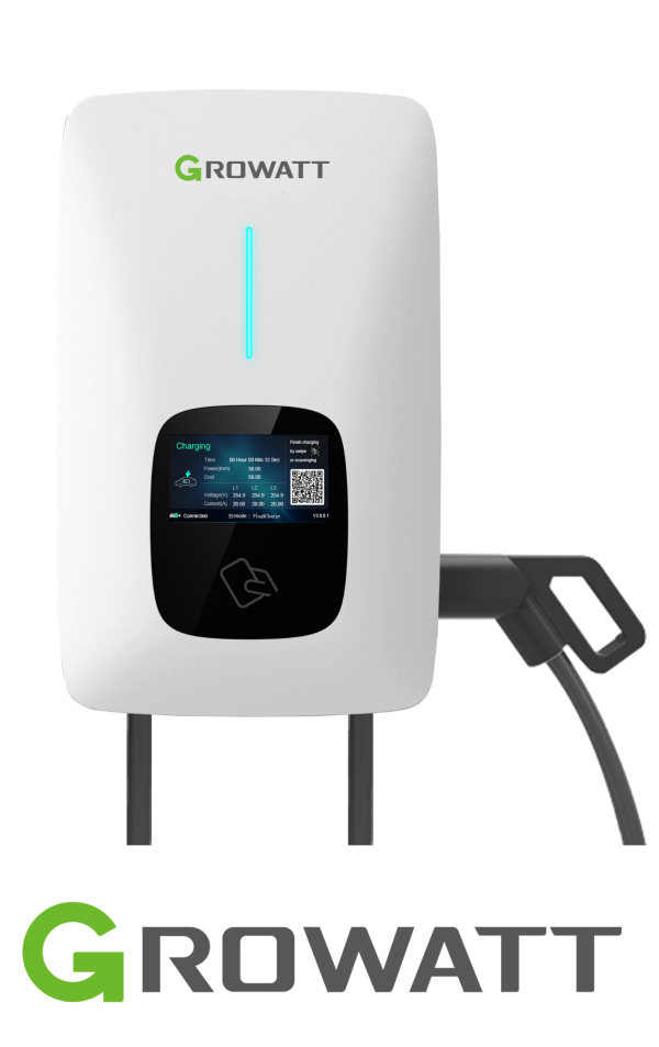 Growatt THOR 22AS-P-V1 | Ładowarka EV 22 kW z WiFi, ekranem LCD, RFID i kablem 5 m (3-fazowa)